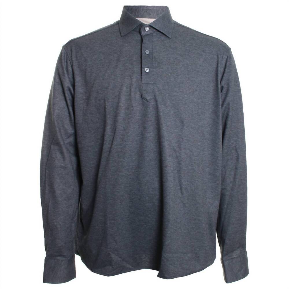 NEW GARNET CLOTHIERS men's long sleeve knit polo in charcoal
